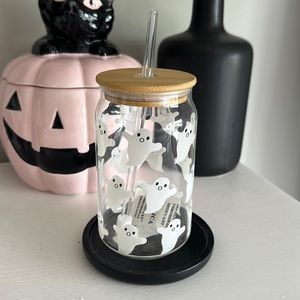 NEW👻Clear Glass Ghost Tumbler Cup With Glass Straw TikTok